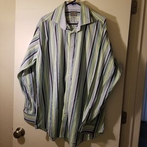 Thomas Dean long sleeved striped dress shirt